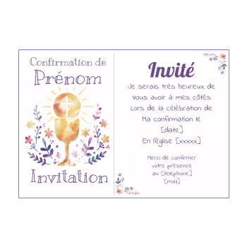 faire part invitation confirmation croix mauve orange 