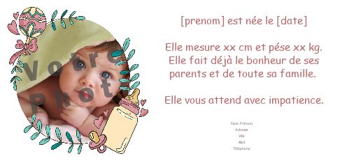Faire Part Naissance Bebe Biberon avec photo à imprimer