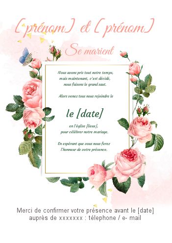 Carte d'invitation mariage Mots d'enfant rose