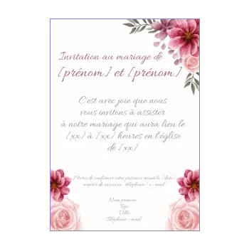 faire part invitation mariage fleur mauve rose 