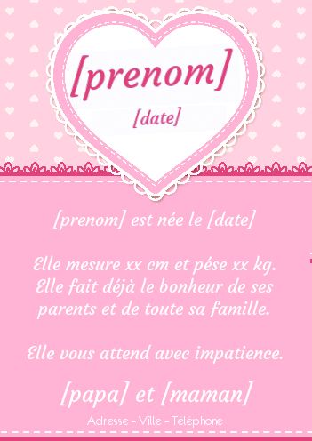 Faire Part Naissance Coeur Bebe gratuit à imprimer
