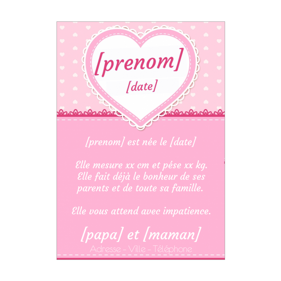 Faire Part Naissance Coeur Bebe Rose Gratuit A Imprimer Carte 3132