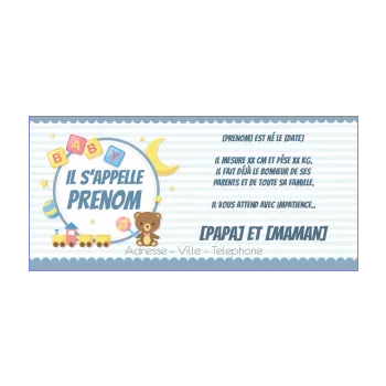 faire part naissance jouet bebe bleu garcon ours 