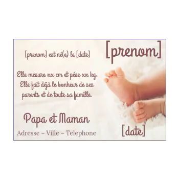 faire part naissance bebe blanc pied 