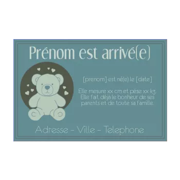 faire part naissance jouet bebe bleu ours peluche 