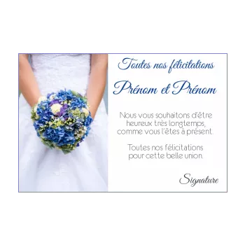 carte felicitation mariage blanc bleu fleur 