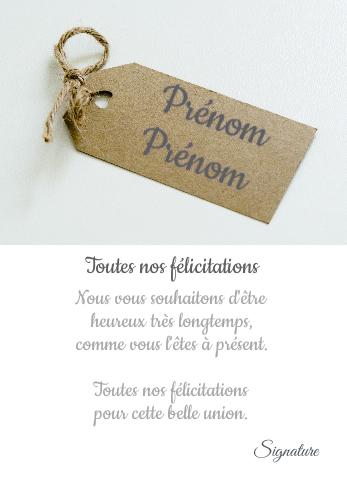 Verso Felicitation Mariage avec photo virtuelle