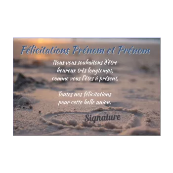 carte felicitation mariage coeur plage 