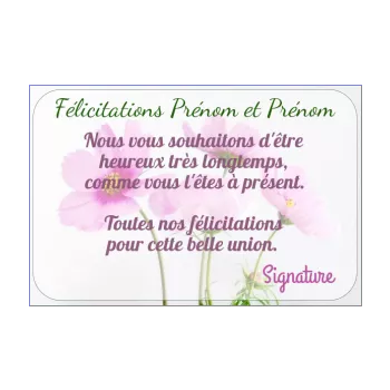 carte felicitation mariage blanc fleur rose 