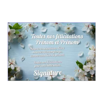 carte felicitation mariage blanc bleu fleur 
