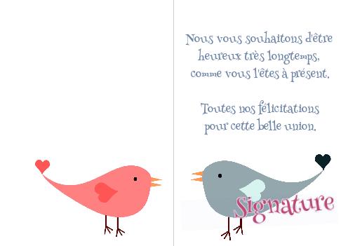 Verso Felicitation Mariage Coeur Oiseau Bleu virtuelle