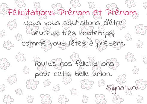 Verso Felicitation Mariage Fleur avec photo à imprimer