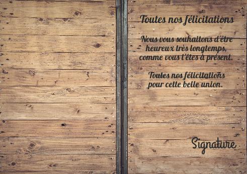 Verso Felicitation Mariage Bois avec photo à imprimer