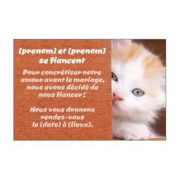 carte faire part invitation fiancailles chat marron 