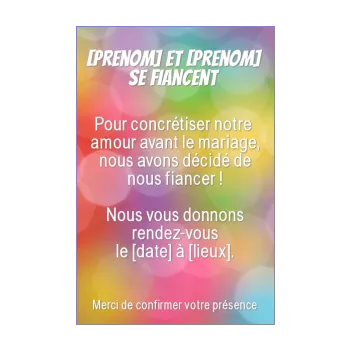 carte faire part invitation fiancailles bleu jaune rouge 