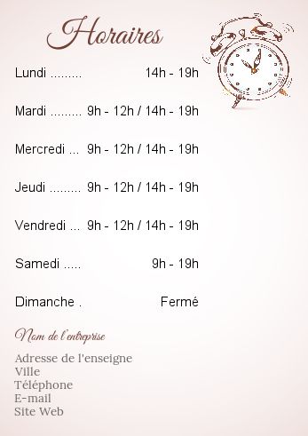 Affiche Commerce Restaurant Horaire Elegant à imprimer