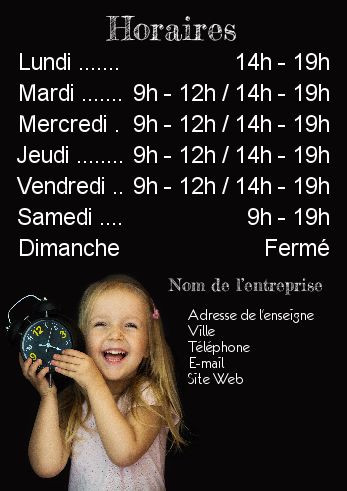 Affiche Commerce Restaurant Horaire Fille à imprimer
