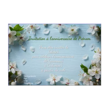 carte invitation anniversaire bleu fleur 