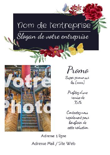 Affiche Flyer Fleuriste Bleu Fleur avec photo à imprimer