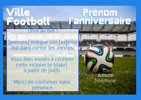 Invitation d'anniversaire Football à personnaliser et imprimer gratuit   Carte invitation anniversaire, Invitation anniversaire, Carte invitation