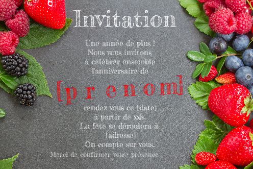 Carte Invitation Anniversaire Fraise Fruit virtuelle gratuit