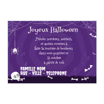 carte invitation joyeux halloween crane mauve 