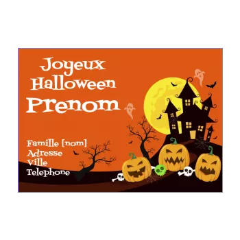 carte invitation joyeux halloween chateau citrouille orange 