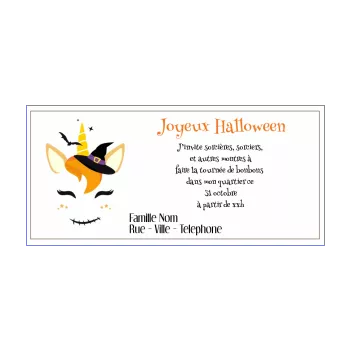 carte invitation joyeux halloween licorne noir orange 