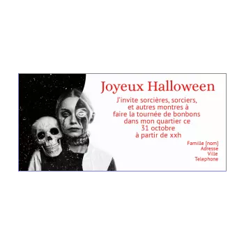 carte invitation joyeux halloween crane blanc noir sorcier 
