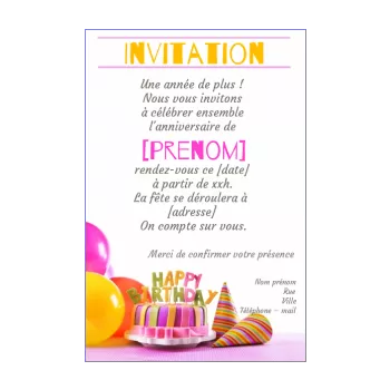 carte invitation anniversaire gateau rose 