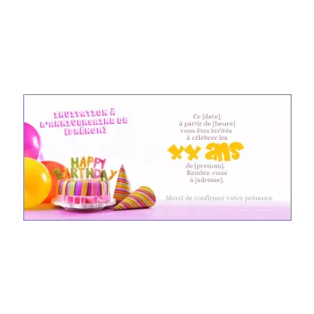 carte invitation anniversaire bougie gateau rose 