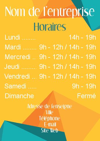 Affiche Commerce Restaurant Horaire Abstrait à imprimer