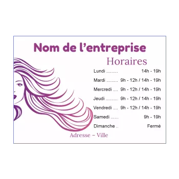 affiche coiffure commerce horaire dessin femme mauve 