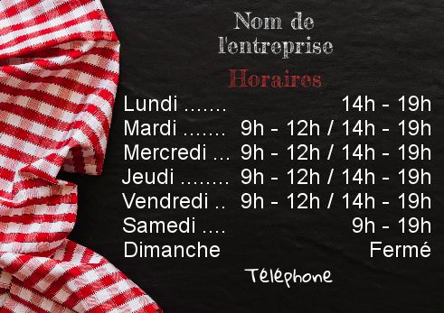 Affiche Commerce Restaurant Horaire Nappe à imprimer
