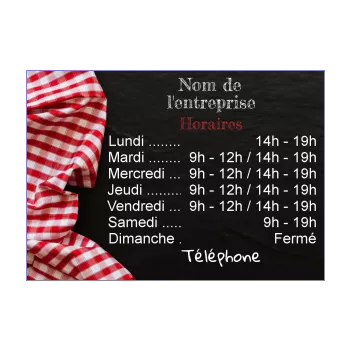 affiche commerce restaurant horaire nappe carreau ardoise noir 