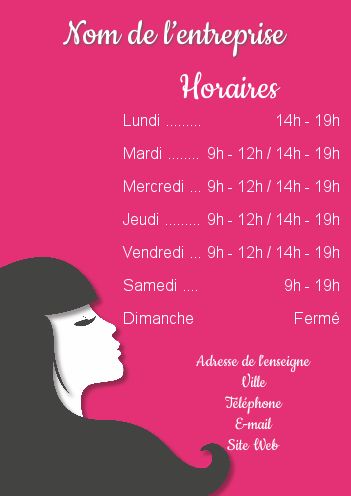 Affiche Coiffure Commerce Restaurant Horaire gratuit à imprimer