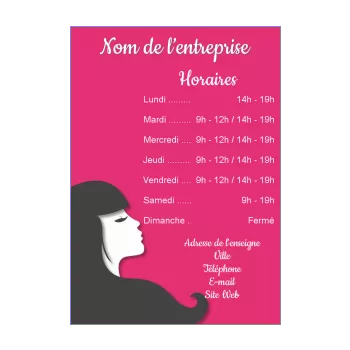 affiche coiffure commerce horaire femme rose 