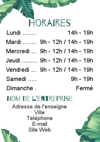 Affiche Commerce Restaurant Horaire Fleuriste à imprimer