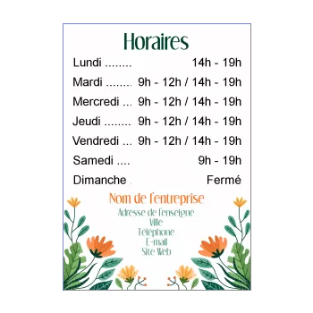 affiche commerce horaire fleuriste dessin fleur 