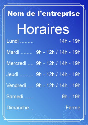 Affiche Commerce Restaurant Horaire Bleu gratuit à imprimer