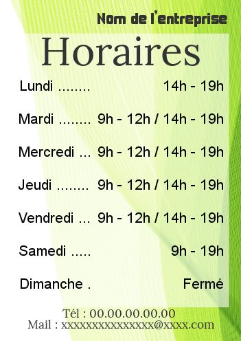 Affiche Commerce Restaurant Horaire Abstrait gratuit à imprimer