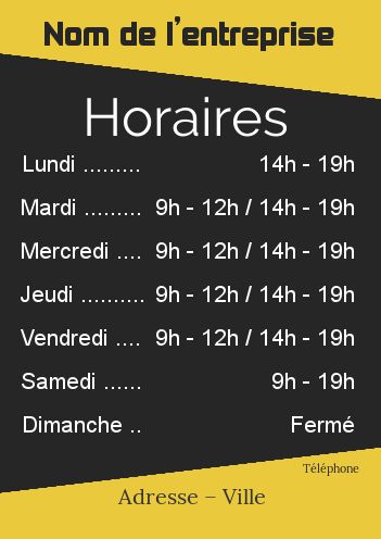 Affiche Commerce Restaurant Horaire Gris gratuit à imprimer