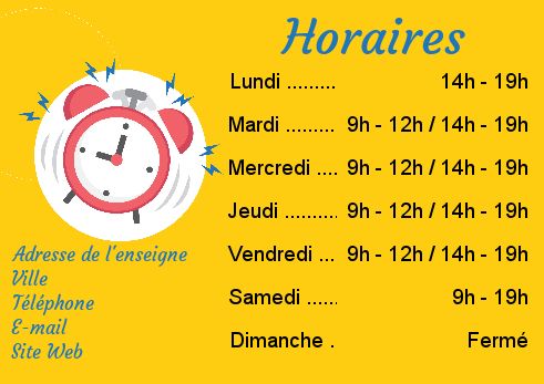 Affiche Commerce Restaurant Horaire Horloge à imprimer