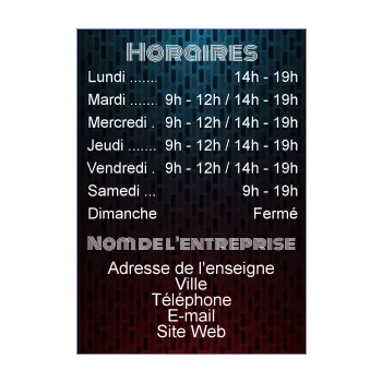 affiche commerce restaurant horaire bleu rouge 