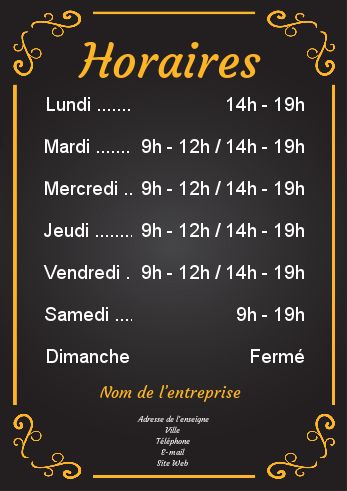Affiche Commerce Restaurant Horaire Ardoise à imprimer