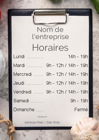 Affiche Commerce Restaurant Horaire Table à imprimer