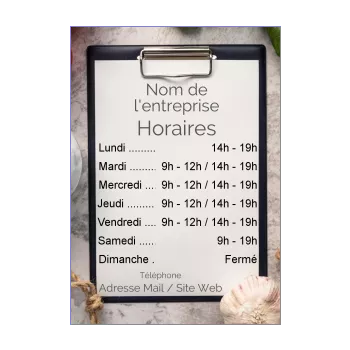 affiche commerce restaurant horaire table papier tableau 
