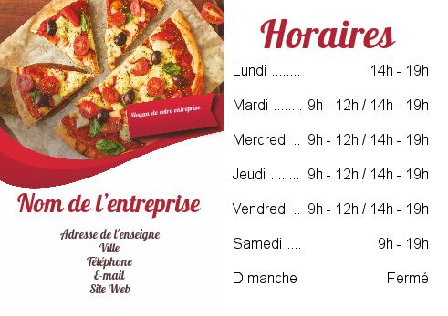 Affiche Commerce Restaurant Horaire Pizza à imprimer