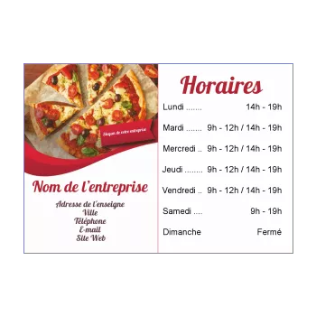 affiche commerce restaurant horaire pizza rouge 