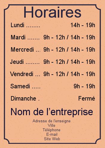 Affiche Commerce Restaurant Horaire Bleu gratuit à imprimer